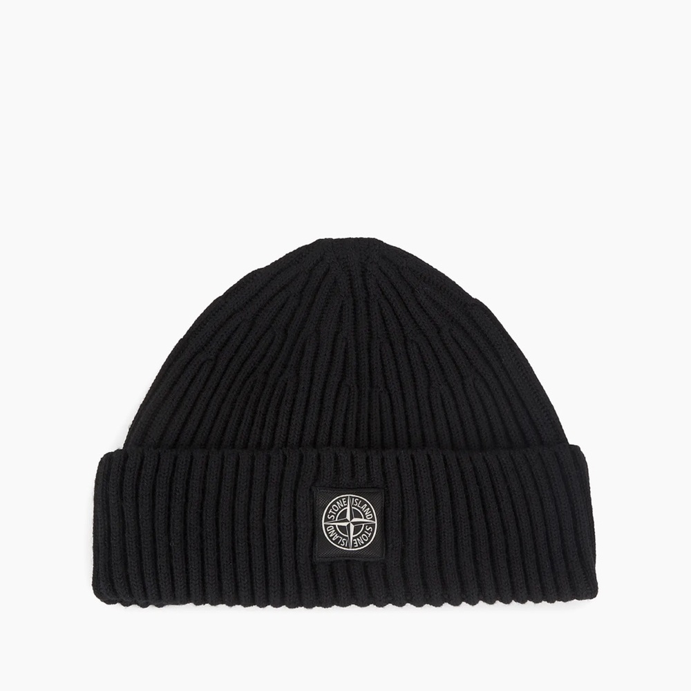 Stone Island Black Ribbed Beanie